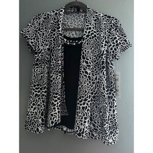 Elementz Blouse NWT sz PS Black Layered Animal Print Top Lagenlook Office Career